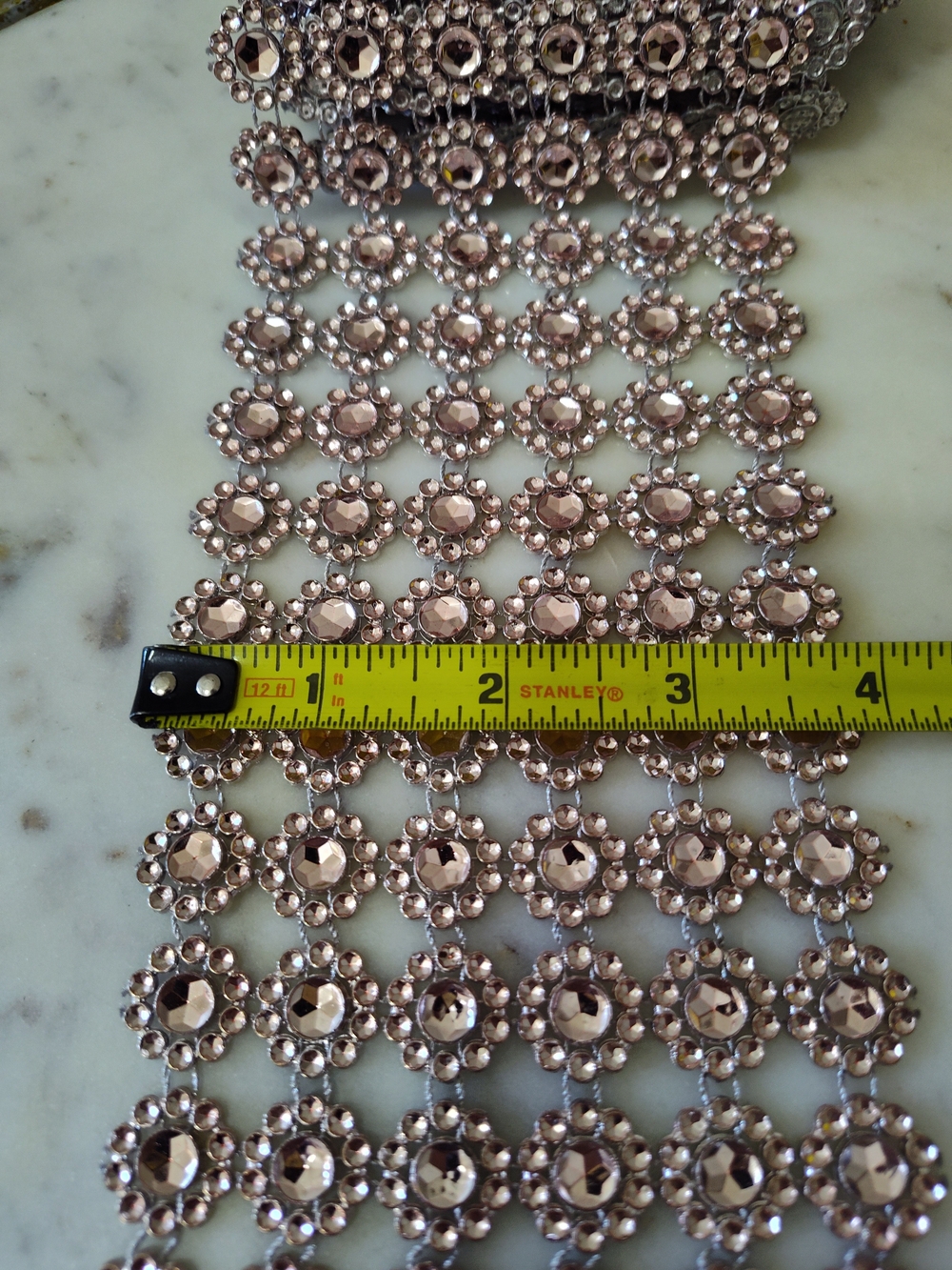 Rose Gold Rhinestone Mesh Trim 4" Wide by 8 Yards Crystal Bridal Craft Decor - Picture 6 of 6